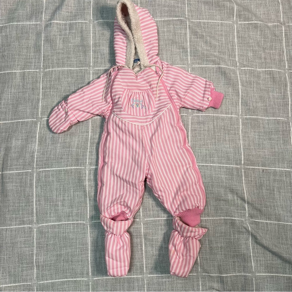 Vintage OshKosh B'gosh‎ Pink Stripe Baby Snowsuit 12 Months